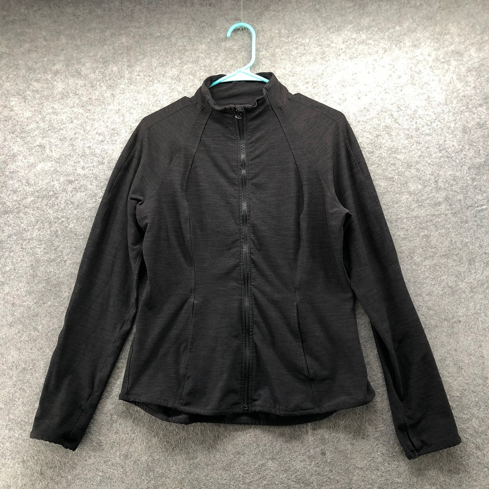 Yogalicious Lux Full Zip Athletic Activewear Jacket Womens L Black Thumbholes